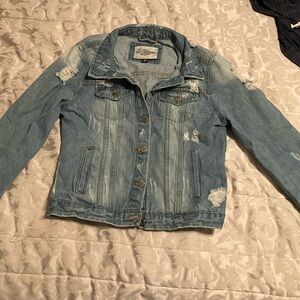 Ashley Vintage Charm Classic Light Blue Distressed Denim Jacket
